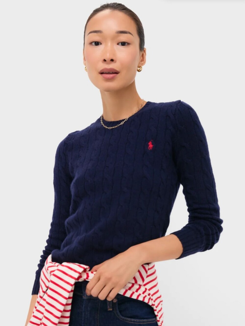 Ralph Lauren Dark Purple Cable Crewneck Sweater with Red Logo. SIZE M